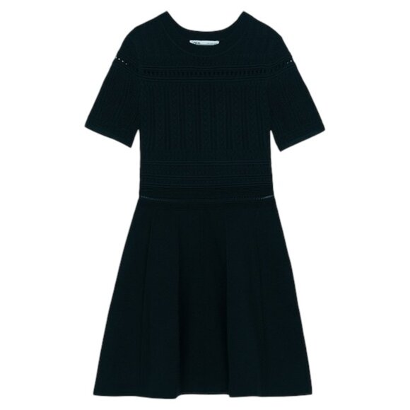 Zara Black Open Knit A-Line Dress Size Medium Cocktail Edgy Dark Academia - Picture 14 of 16